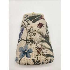 Vintage Floral Insect Kiss Clasp Coin Purse Eyeglass Case Tapestry